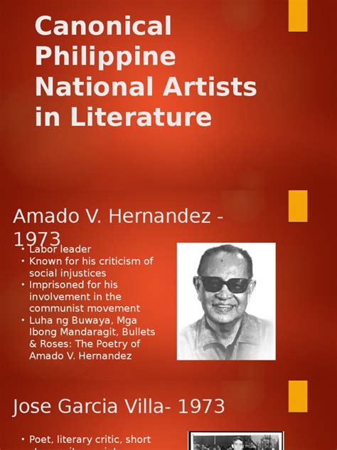 The 8 canonical authors and works of Philippine National Artist in .